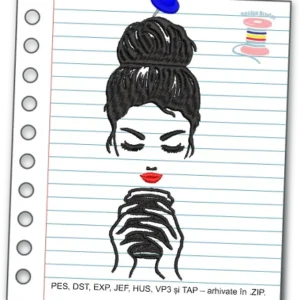 Model digitalizat broderie – Fată cu cafea